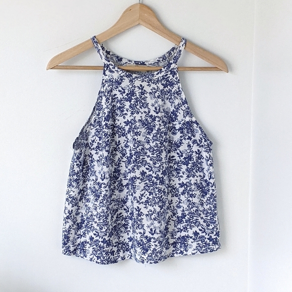 elodie blue & white halter tank top, small - Picture 1 of 6